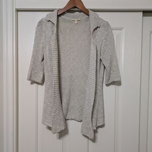 EILEEN FISHER Women's Cream Tan Open-Front Short sleeve Cardigan Sweater Xsmall